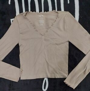 Hippie Rose Beige Long‎ Sleeve Ribbed Top